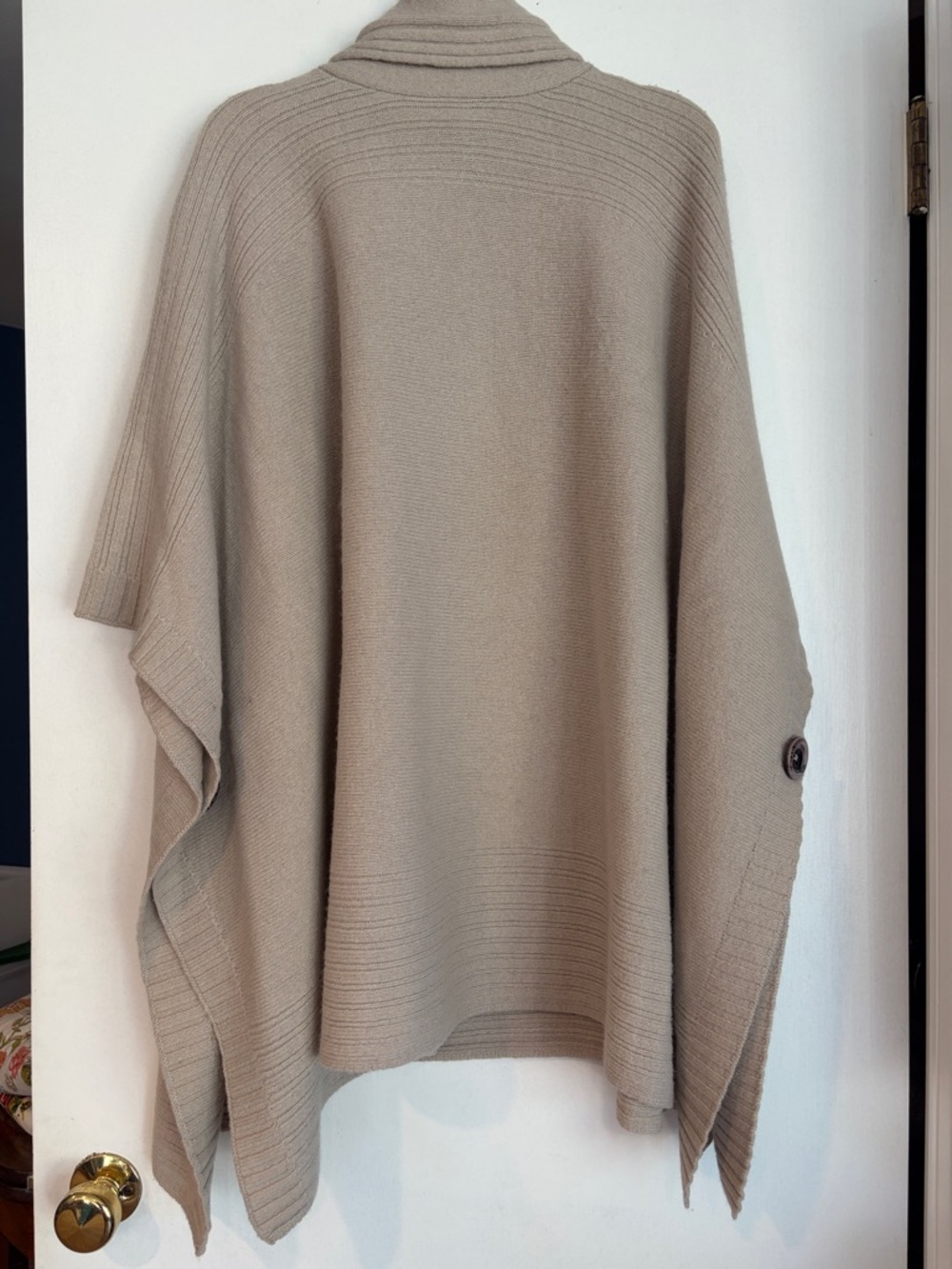 Adrienne Vittadini Taupe Knit Poncho with Button Detail